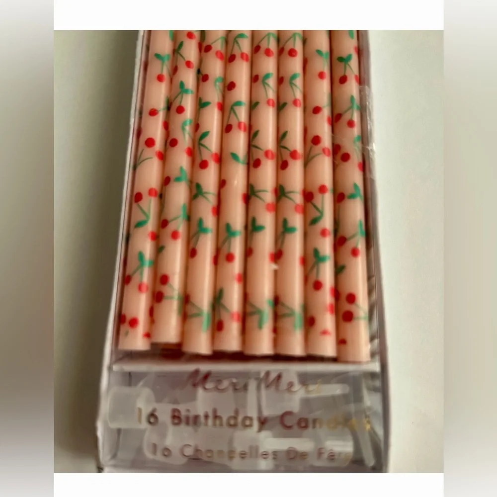 New 16 Pink Birthday Candles 16 Holders Red Flowers Green Stems Meri Mari